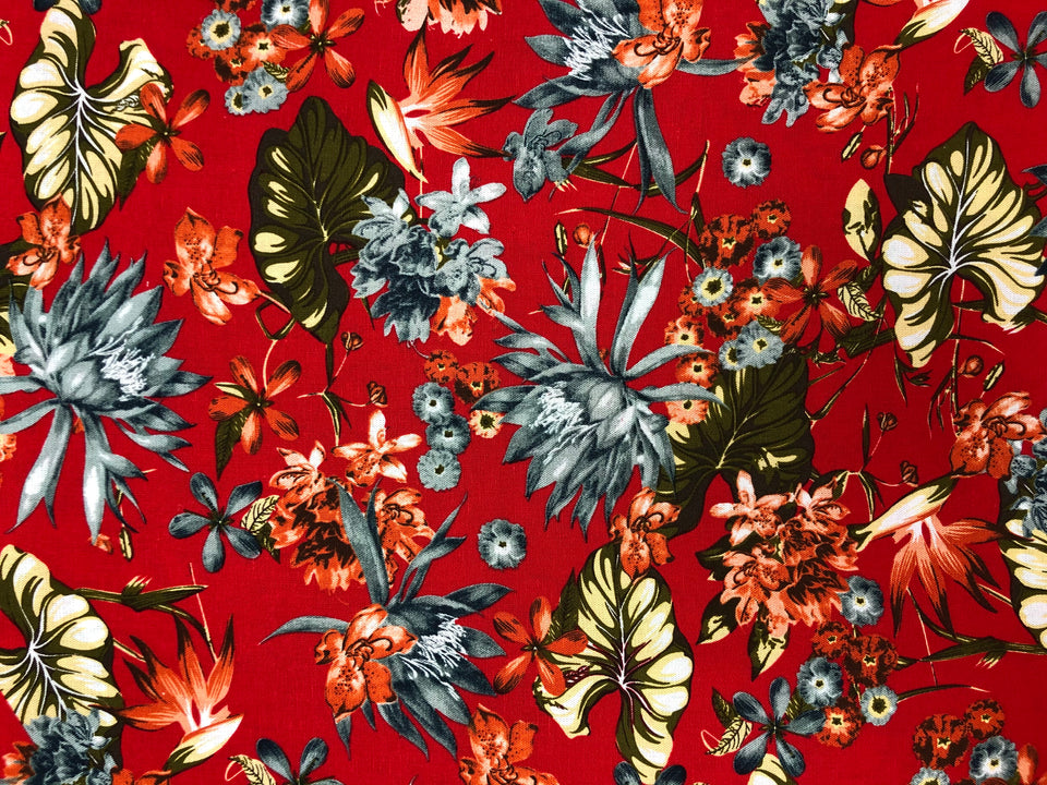 Red Floral - Linen